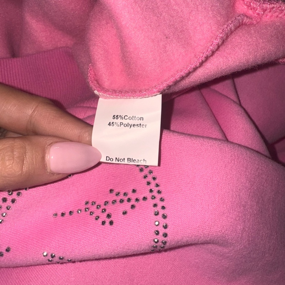 Celeb loved RETRO VERT Pink Hoodie with rhinestone Smiley Face Design - UNISEX - Picture 2 of 7